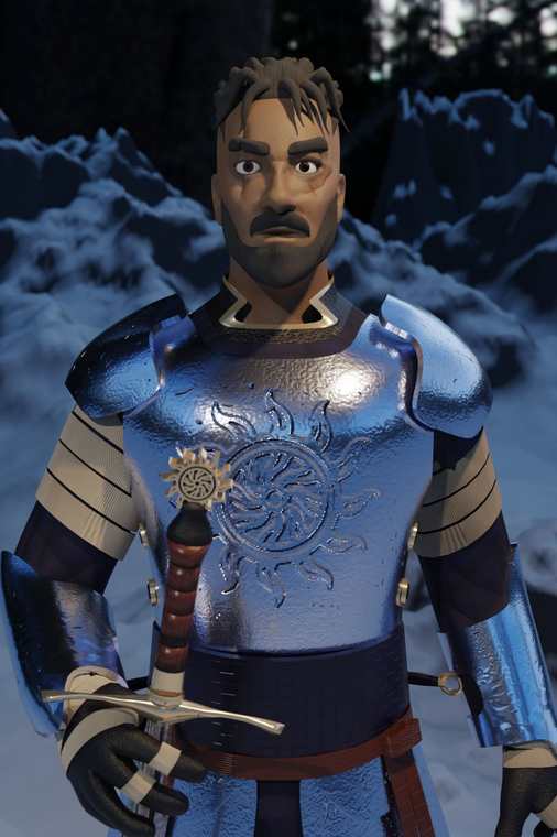 Armored warrior standing over fallen enemies in a snowy forest