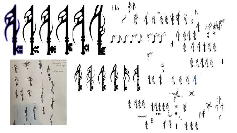 Grid of ornate vector key iterations