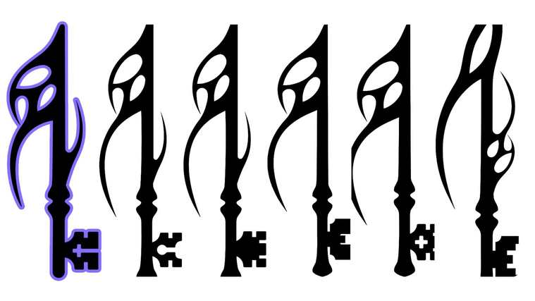 Final lineup of ornate key silhouettes