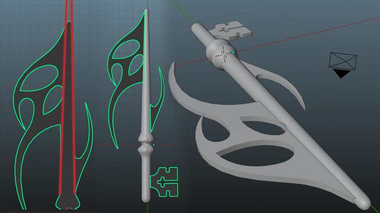 Blender viewport of the key mesh with boolean cutouts