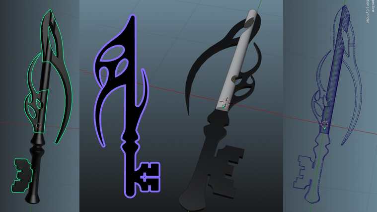 Blender viewport, second boolean modeling pass on the key