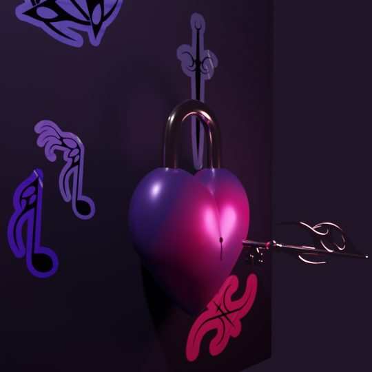 Early lighting test of the heart padlock, cool tones