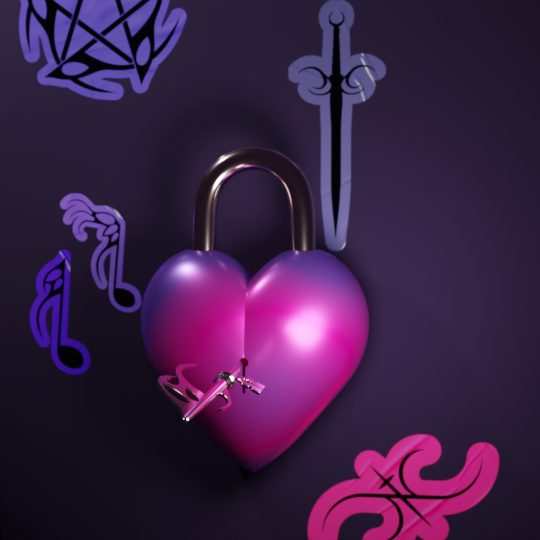 Lighting test of the heart padlock with warmer highlight