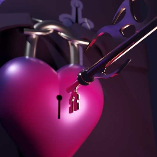Material test on the heart padlock with key inserted